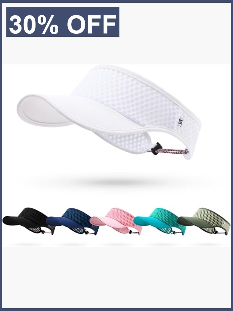 Moisture Wicking Sports Visor Hat - Adjustable Strap For Running Tennis Golf